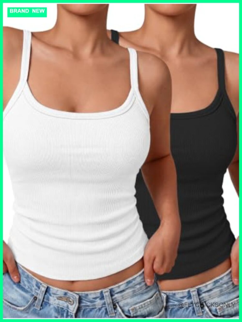Ribbed Tank Top Spaghetti Strap Slim Fit Scoop Neck Sleeveless Camisole